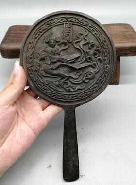古玩铜器收藏青铜仿古镜连年有鱼游龙戏珠铜镜摆件工艺礼品铜器