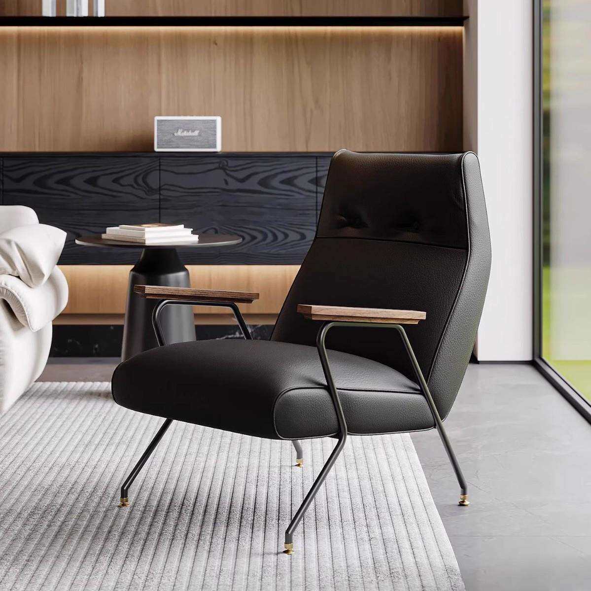 意式简约轻奢设计师款单人皮质沙发椅办公室客厅咖啡馆休闲洽谈椅