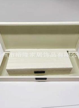 现代柜卧室床头梳台木质长方形宝石白色纹木收纳储物盒现代妆g88
