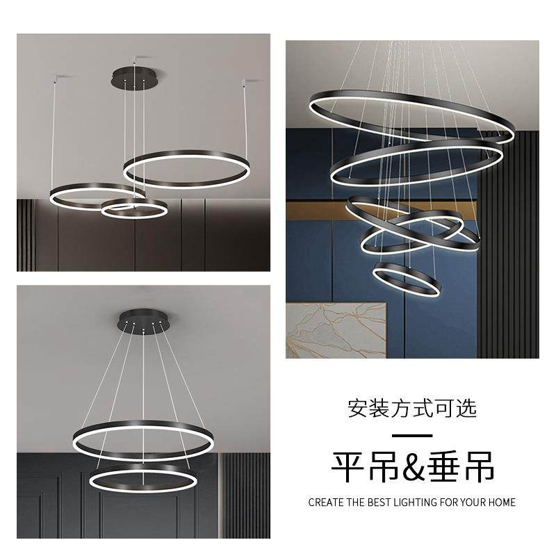 led餐圆厅t吊灯圆环状灯具复403式中空楼梯lo厅f公寓跃层大厅圈客