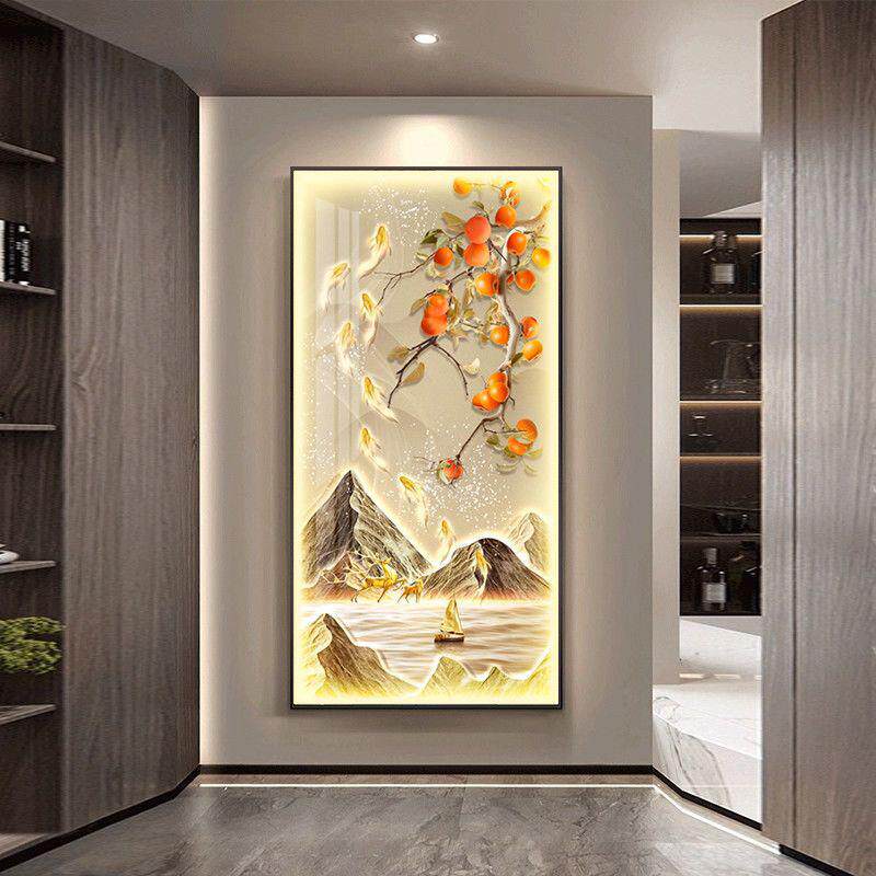 九鱼图关装饰画轻客厅入灯户正对门墙壁画走廊过奢YWQ道光画玄挂
