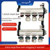 1.2寸主杠接6分25支管地暖镜面重型分水器大流量全铜暖气套阀地热