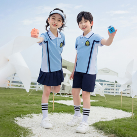 蓝色幼儿园园服夏季套装儿童运动会班服三件套小学生校服夏装短袖