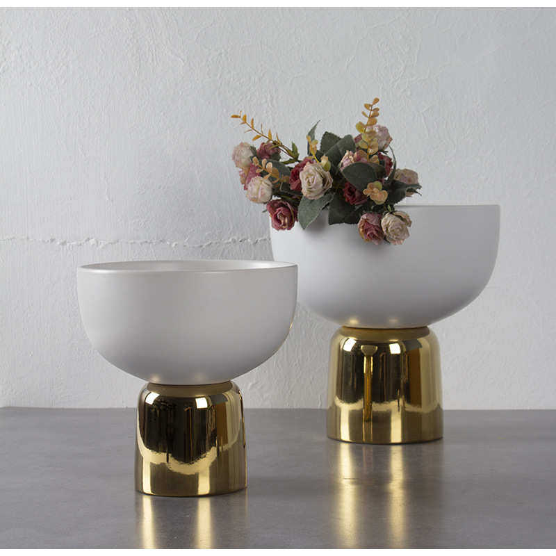 热推 花器组合爆款新中式陶瓷电镀 样板房简约创意高脚盆栽装饰品,家居饰品,花瓶,淘宝优惠券,粉丝福利购,淘宝优惠卷