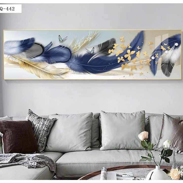北欧卧室床头装饰画现代简约主卧背景墙抽象羽毛挂画客厅晶瓷壁画图片