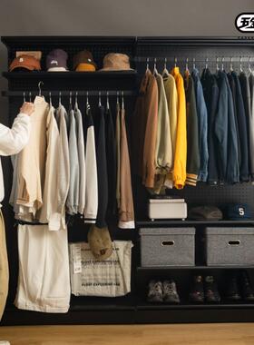 7衣架铁艺帽间卧室落地简衣易金属洞板洞开F767MS77放式K衣柜置物