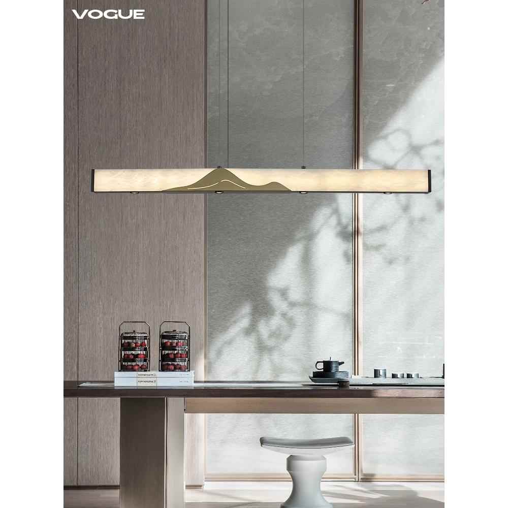 新中式天然云石灯具轻奢简约大气餐厅吧台茶室长条吊灯设计师灯饰