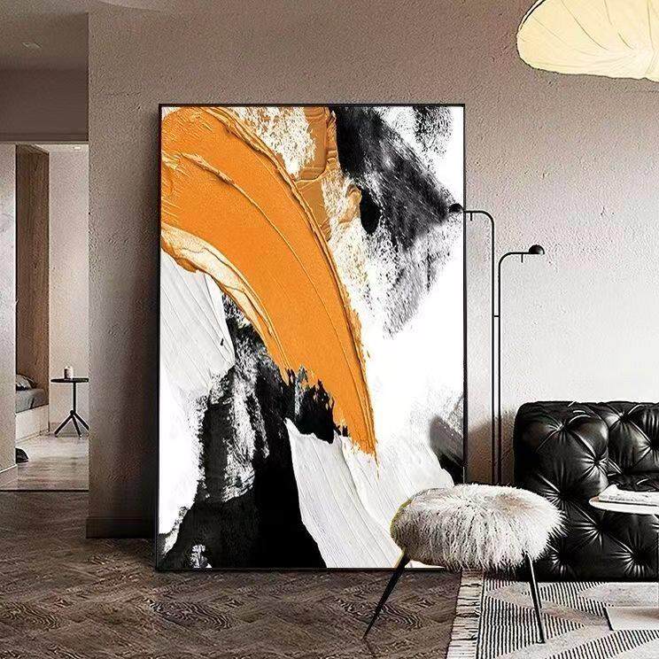 现代简约高级感抽象黑白橙装饰画玄关背景墙现代客厅餐厅卧室挂画