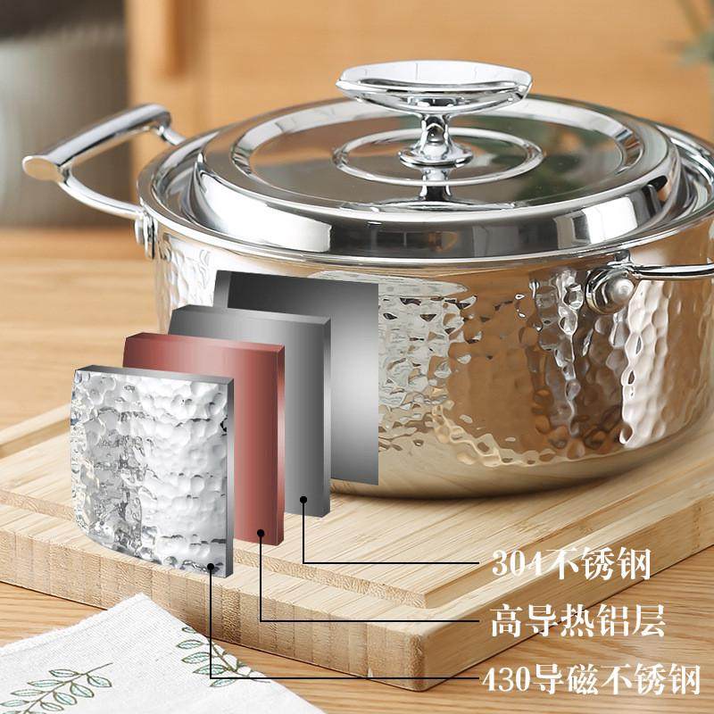 304不锈钢单味火锅银锤纹三层钢大容量加厚双耳清汤锅可加印LOGO