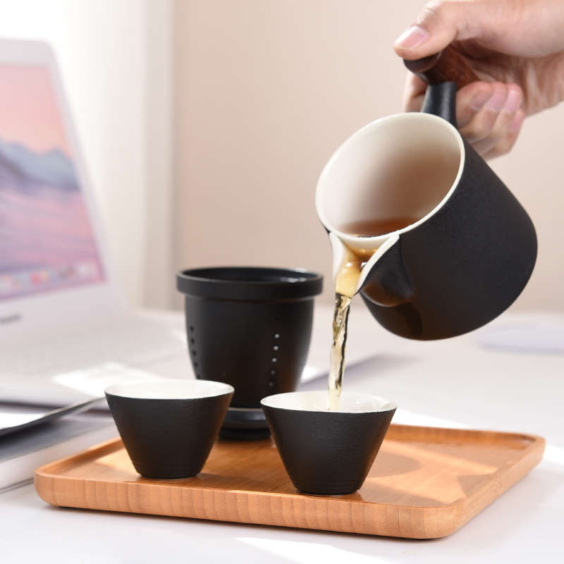 黑陶旅行茶具家用办公简约茶壶泡茶壶茶水分离陶瓷功夫茶具泡茶器