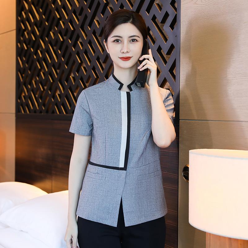 星级亚麻保洁服短袖套装酒店客房物业家政阿姨女服务员工作服A02