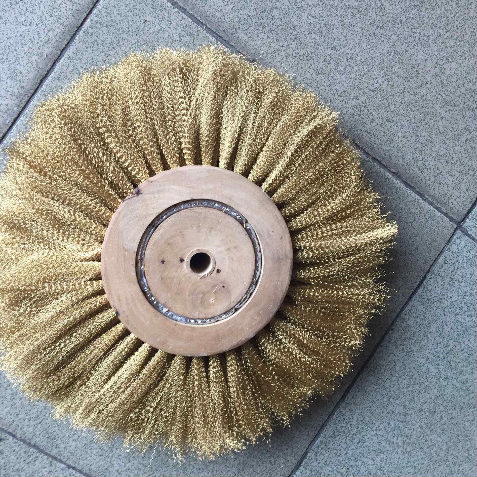 10寸木心铜丝轮 250mm木心铜丝抛光轮 纯铜丝抛光刷 木芯铜丝刷