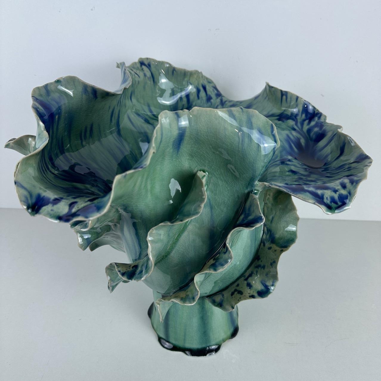 新中式拉丝釉面手工陶瓷果盘几何艺术花器创意摆件桌面装饰样板间