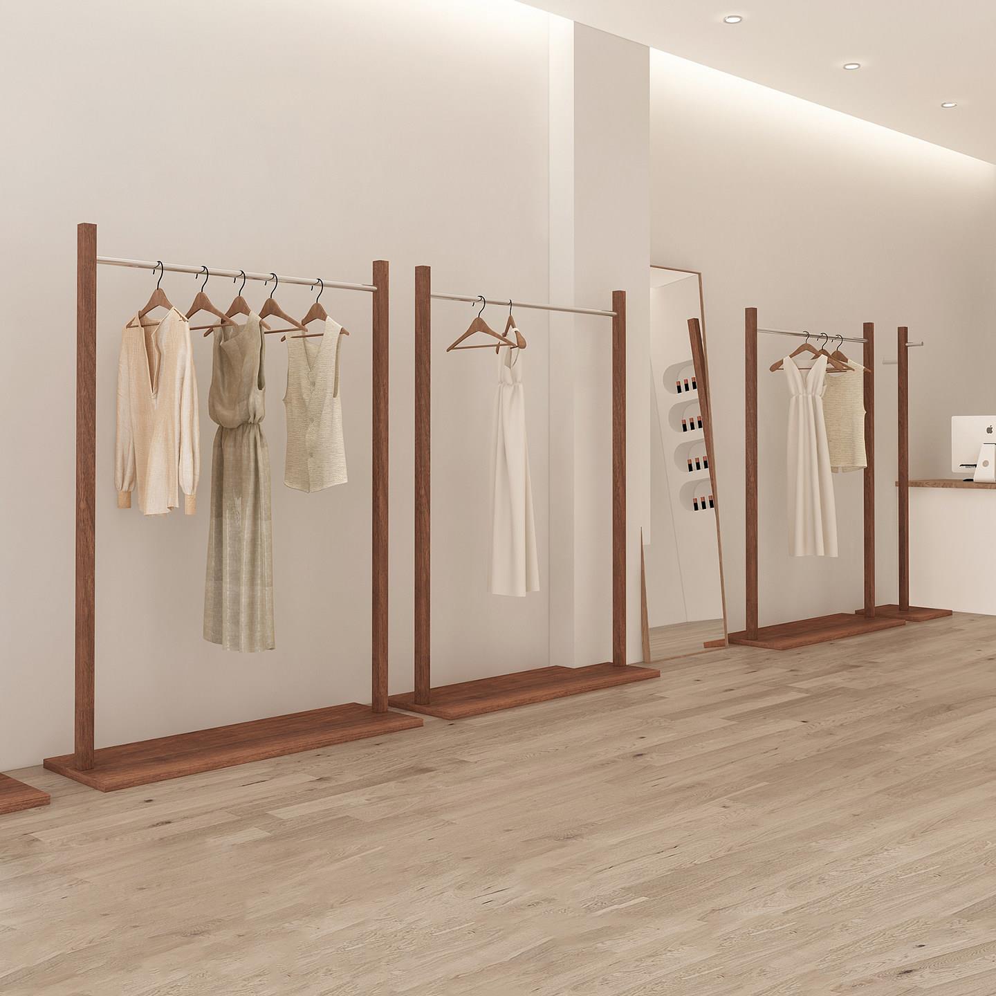 服装店展示架落地式不锈钢彷胡桃陈列架女装货架中古风专用挂衣架