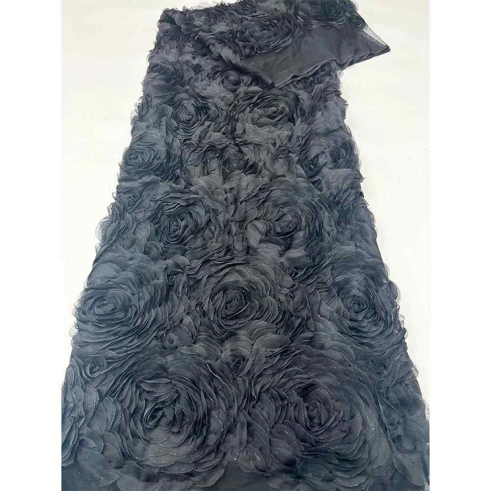 覆古黑色蕾丝立体大花盘婚纱提花面料西式礼服设计面料
