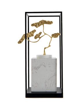 新中式创意纯铜迎客松装饰品书房客厅玄关酒店前台样板房软装摆件