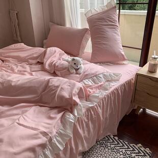 正品 简约纯灰色.8四件is荷叶花n边被套床套单床裙学生宿舍三1 日式