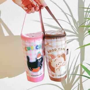 学生咖啡奶茶杯袋便携手提水杯保温杯套加厚铝箔防烫保冷可插吸管