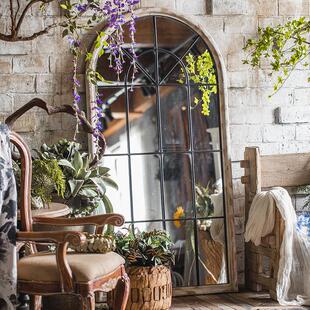 店落地身 饰A081镜服装 法式 复穿衣镜壁挂实卧木做旧室客厅玄古关装