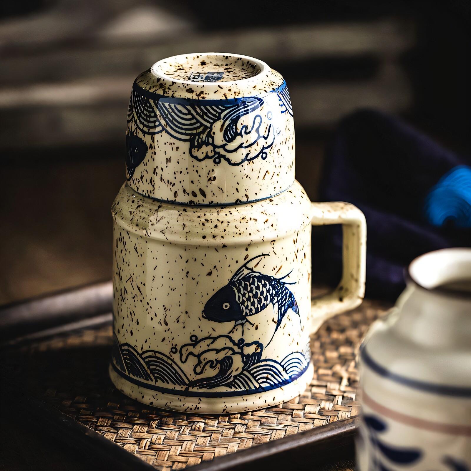 陶瓷小暖壶老式茶壶泡茶专用一人带盖杯子家用复古水杯餐具釉下彩