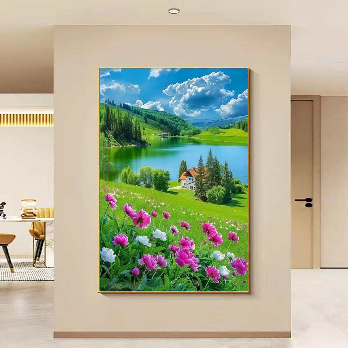 乡村山水风光玄关装饰画田园风景画走廊过道壁画客厅卧室餐厅挂画