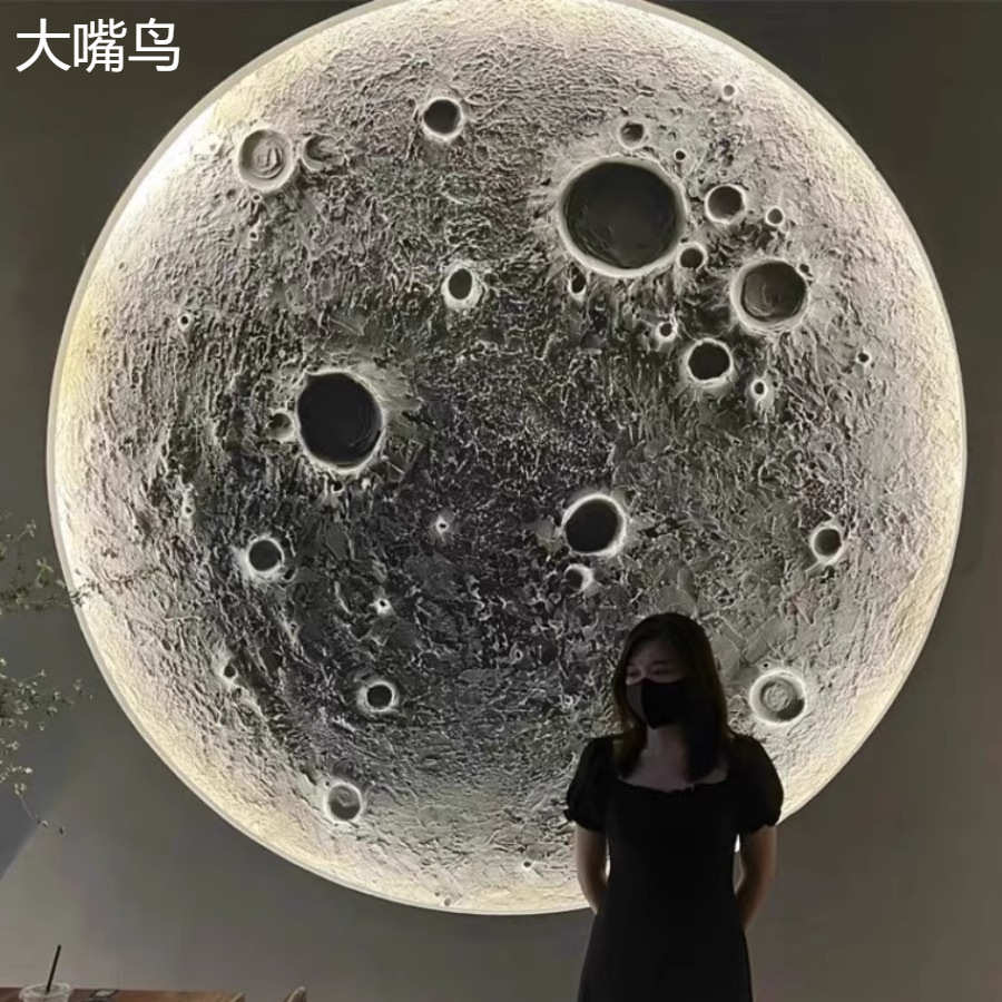 月球灯壁灯浮雕立体壁画背景墙装饰月亮网红酒吧3D餐厅圆形氛围灯图片