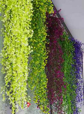 模拟绿色植物壁挂新花盆挂篮假花金铃柳壁挂植物客厅卧室墙壁装饰