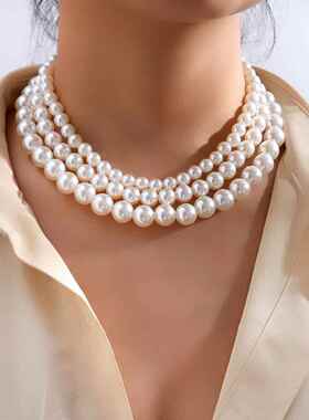 Pearl necklace for women珍珠项炼女三层锁骨炼覆古巴洛克项炼