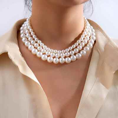 Pearl necklace for women珍珠项炼女三层锁骨炼覆古巴洛克项炼