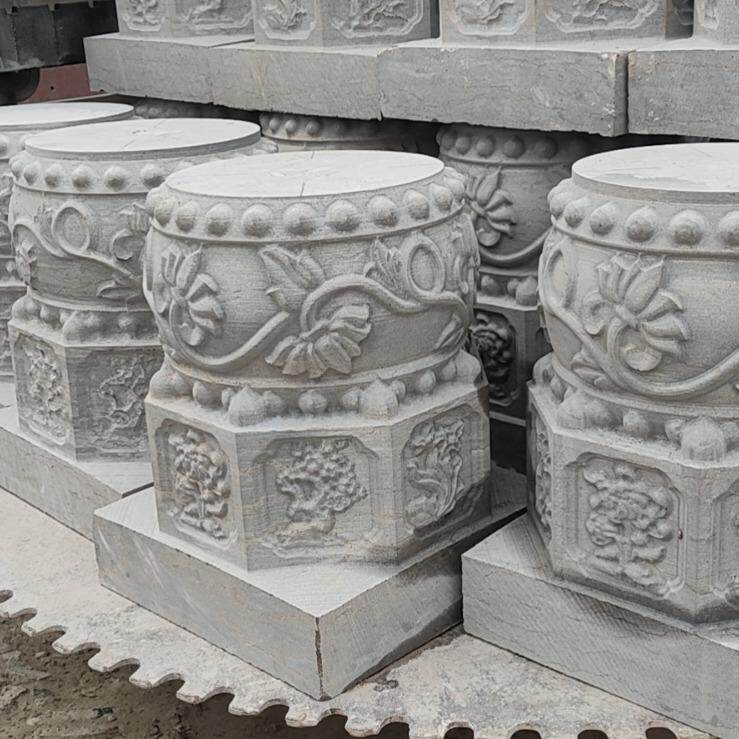 仿古石雕柱墩 石庭院园林古建青石头石雕柱基石花岗岩石柱墩石墩