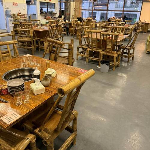 老式竹编火锅桌椅商用户外庭院民宿竹桌子烧烤串串店圆桌组合定制