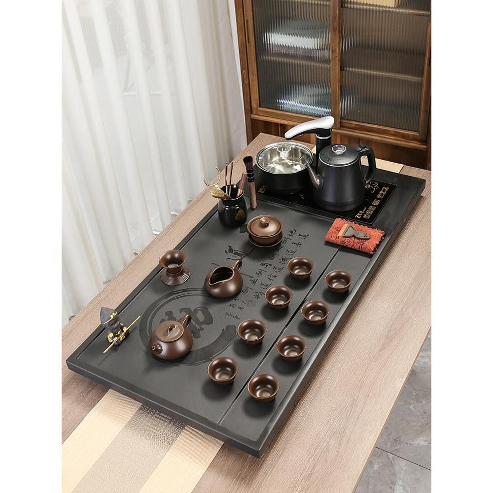 整块乌金石茶盘功夫茶具套装家用全自动一体烧水壶茶台石茶海整套