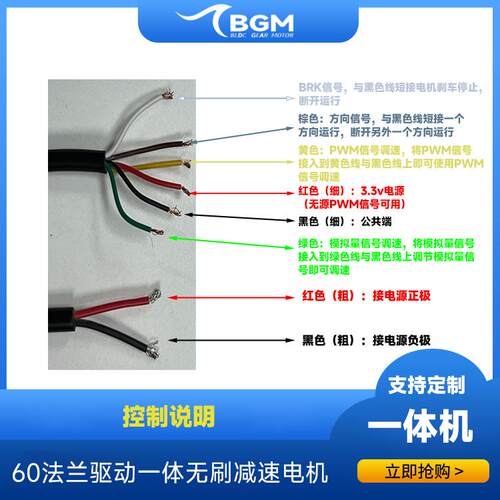 60法兰60w无刷驱动一体减速电机PWM/旋钮调速转速稳定发热小