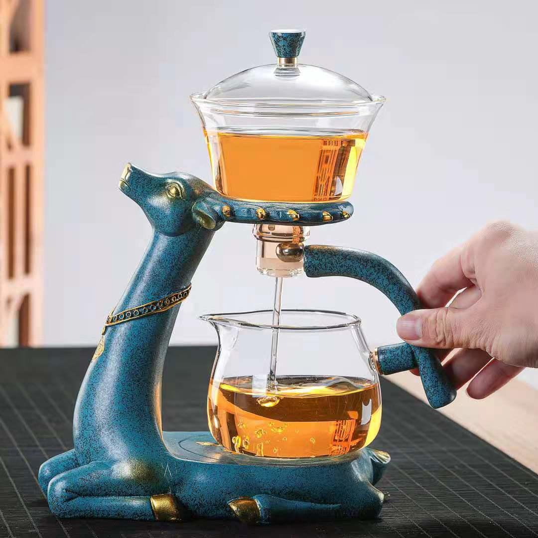 小鹿玻璃懒人泡茶器一鹿有你半动茶ali-6792动套装磁自吸泡茶壶具