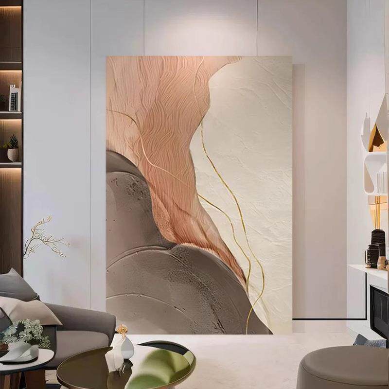 新款直销诧寂风客厅装饰画手绘油画大幅落地挂画奶油风沙发背景墙