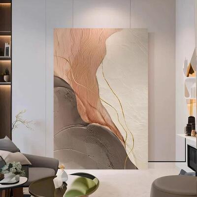 诧YTU-2042落寂风厅装饰画景手绘油画大幅地客挂画奶油风沙发背墙