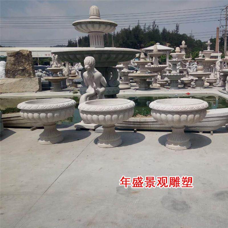 欧式户外花盆 带底座高脚花盆石雕 城市绿化黄锈石花钵