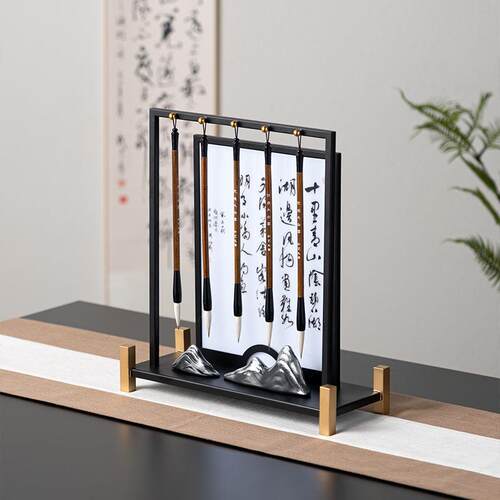 艺贝新假式中禅意山砚台毛笔架组合摆件样板RZB-2669间宋式美学书