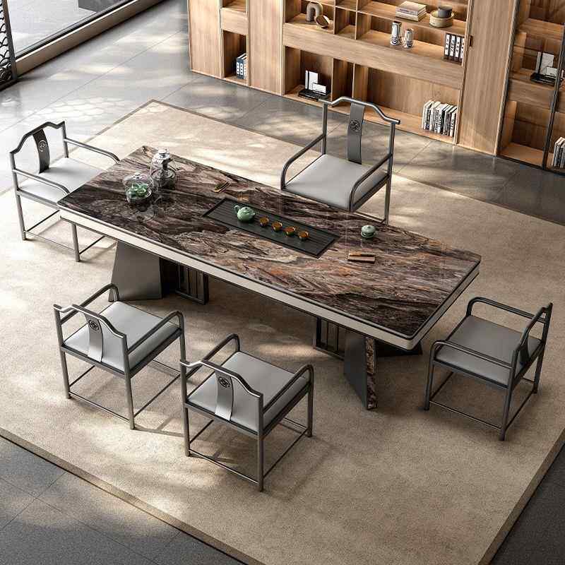 茶岩板奢风桌客厅阳台茶台轻桌椅茶组合简约办公室泡茶家用一ADB