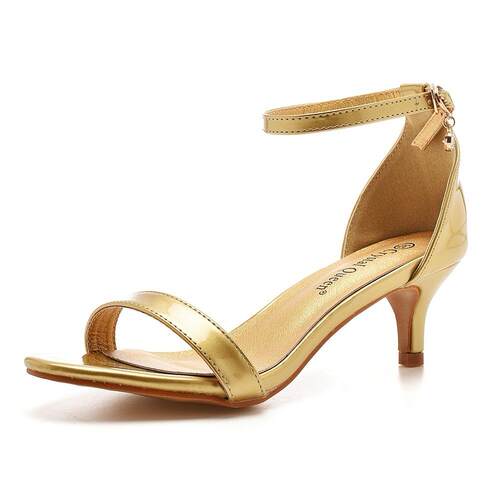 金色浅口一字带凉鞋细跟鱼嘴大码凉鞋Open toe high heel sandals