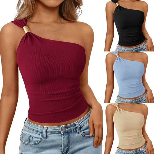 Slant shoulder vest, single shoulder metal buckle