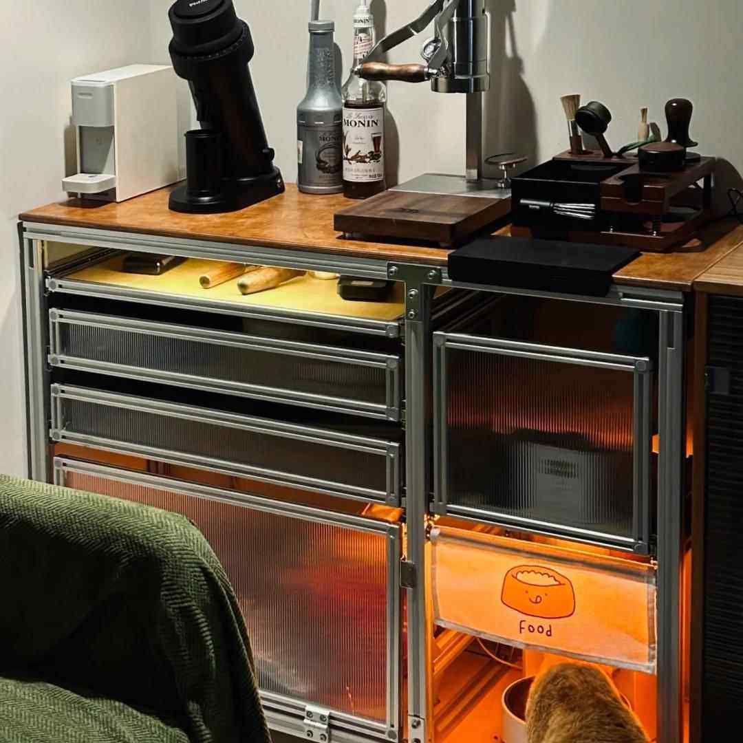 晶耀现代工业风海洋板铝挤型材料压克力咖啡工作台收纳柜落地餐边,住宅家具,餐边柜,淘宝优惠券,粉丝福利购,淘宝优惠卷