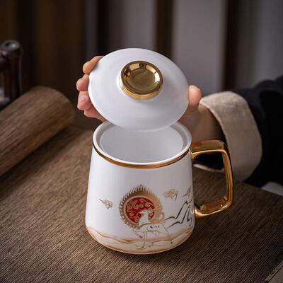 一鹿高升陶瓷茶杯茶大泡容量茶水分送离办公室礼杯套装8888