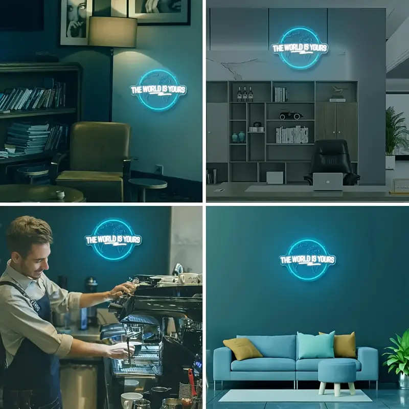 世界是你的LED霓虹灯标志雕刻星球设计造型灯定制游戏室