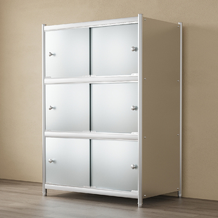 不锈钢柜子储物柜落地厨房收纳货架置物架多层带门有门阳台防晒柜