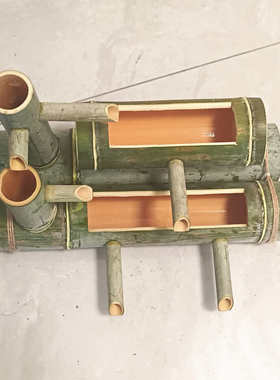 竹子流水器鱼缸石槽鱼池家居装饰增氧双层摆件过滤器加湿循环包邮