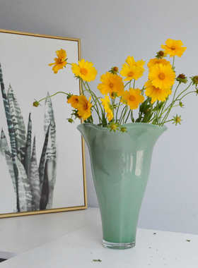 高级感中古奶油风玻璃花瓶客厅敞口白菜富贵竹水培家居样板间装饰