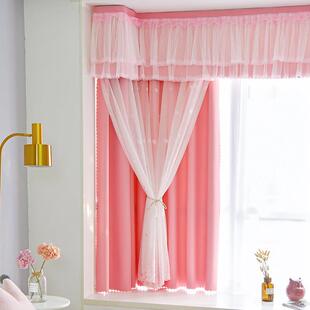 飘窗窗帘遮光2025新款 纱帘一体自带帘头儿童房女孩房间卧室短款