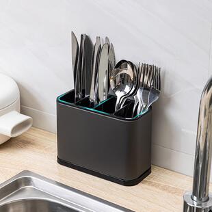 厨房旋转锅铲置物架台面厨具沥水盒家用不锈钢炒菜铲子汤勺收纳桶