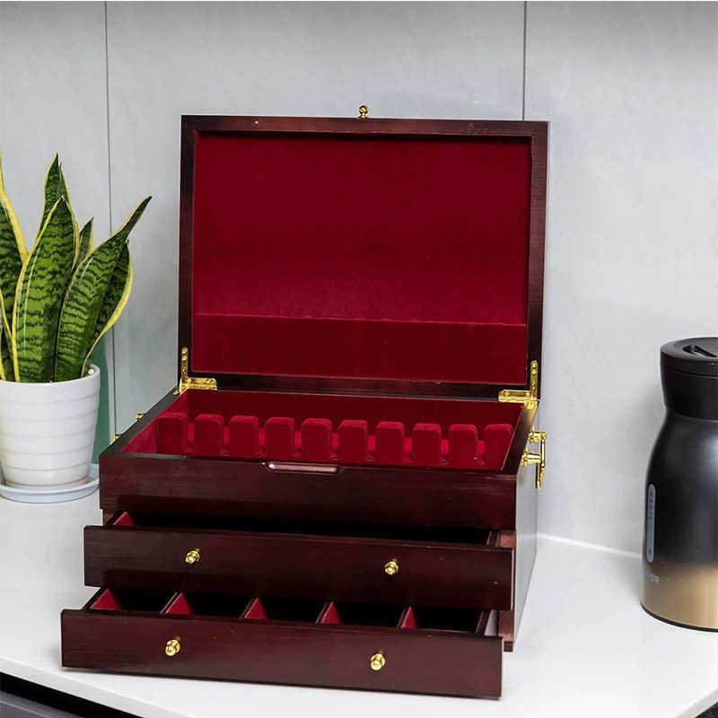 厂家木制银器箱家用餐具收纳盒木制银器存储盒三层抽屉式储物盒,居家布艺,收纳盒,淘宝优惠券,粉丝福利购,淘宝优惠卷